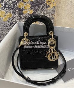 Replica Micro Lady Dior Bag Black Patent Cannage Calfskin S0856