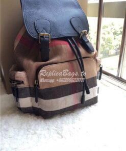 Replica  Burberry The Large Rucksack Backpack in Canvas Check and Leat 2