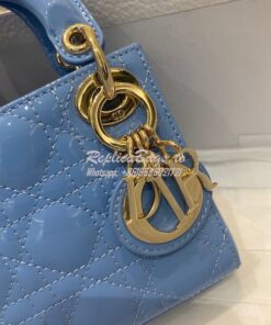 Replica Micro Lady Dior Bag Cornflower Blue Patent Cannage Calfskin S0 2