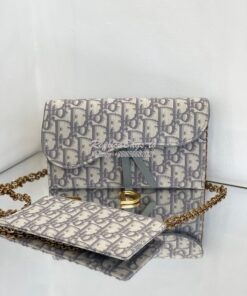 Replica Dior Saddle Wallet Gray Oblique Jacquard S5614