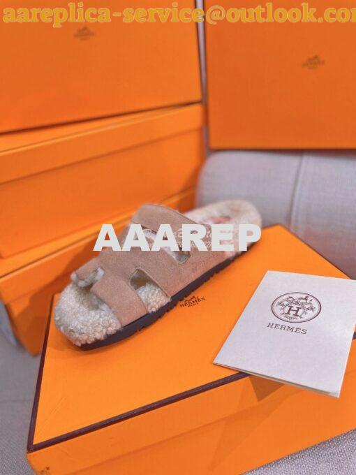 Replica Hermes Chypre Sandal in Suede Goatskin and Shearling H222929Z 20