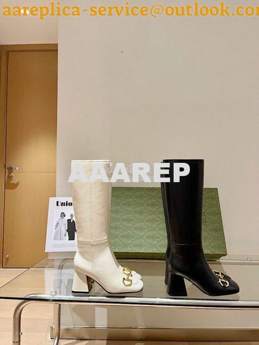 Replica Gucci Women's Knee-High Boot With Horsebit 643889 White