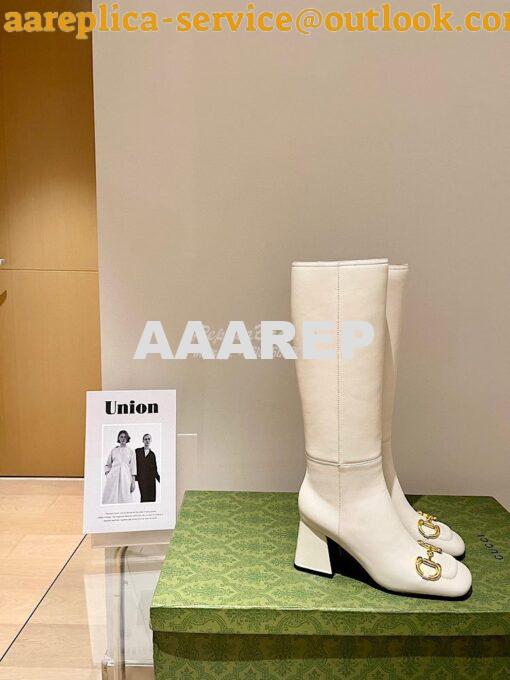Replica Gucci Women's Knee-High Boot With Horsebit 643889 White 3