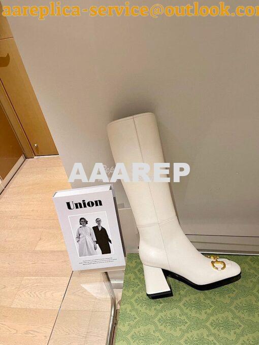 Replica Gucci Women's Knee-High Boot With Horsebit 643889 White 4