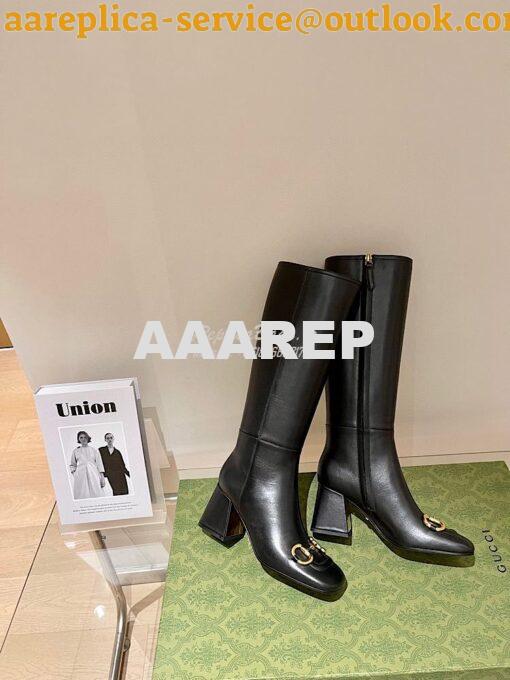 Replica Gucci Women's Knee-High Boot With Horsebit 643889 Black 5