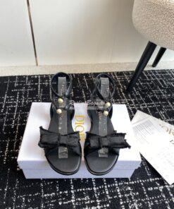 Replica Dior Adiorable Sandal Calfskin and Fringed Grosgrain KDQ979C Black