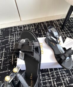 Replica Dior Adiorable Sandal Calfskin and Fringed Grosgrain KDQ979C Black 2