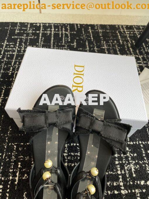Replica Dior Adiorable Sandal Calfskin and Fringed Grosgrain KDQ979C Black 4