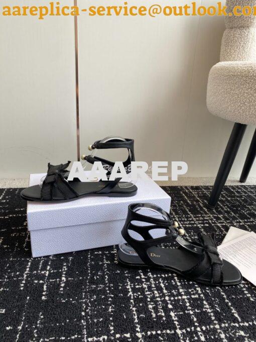Replica Dior Adiorable Sandal Calfskin and Fringed Grosgrain KDQ979C Black 7