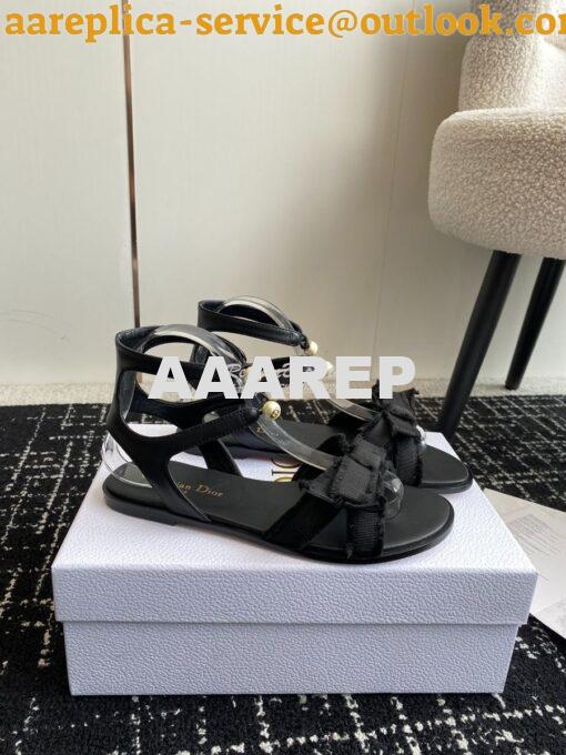 Replica Dior Adiorable Sandal Calfskin and Fringed Grosgrain KDQ979C Black 8