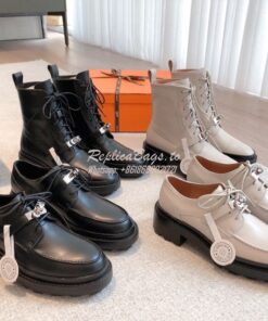 Replica Hermes First Oxford Shoes Glazed Calfskin H222071Z Black