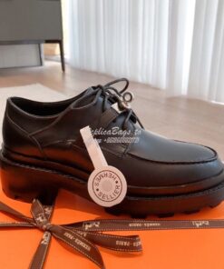 Replica Hermes First Oxford Shoes Glazed Calfskin H222071Z Black 2