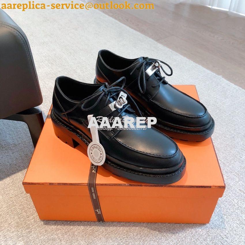 Replica Hermes First Oxford Shoes Glazed Calfskin H222071Z Black 3 Replica Hermes First Oxford Shoes Glazed Calfskin H222071Z Black 3