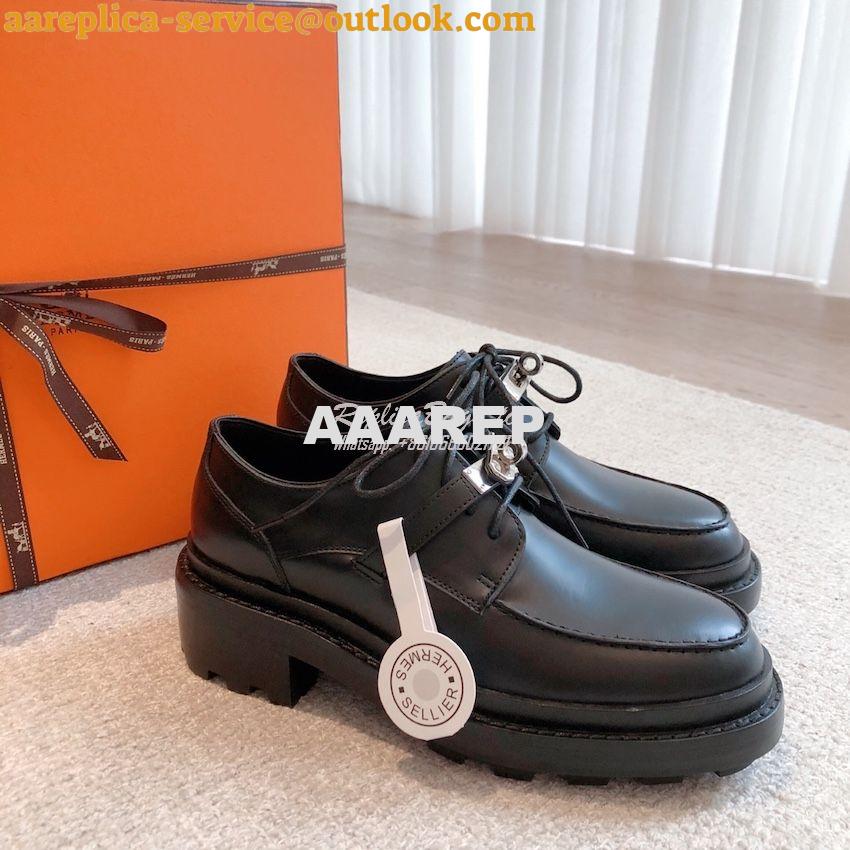 Replica Hermes First Oxford Shoes Glazed Calfskin H222071Z Black 4 Replica Hermes First Oxford Shoes Glazed Calfskin H222071Z Black 4