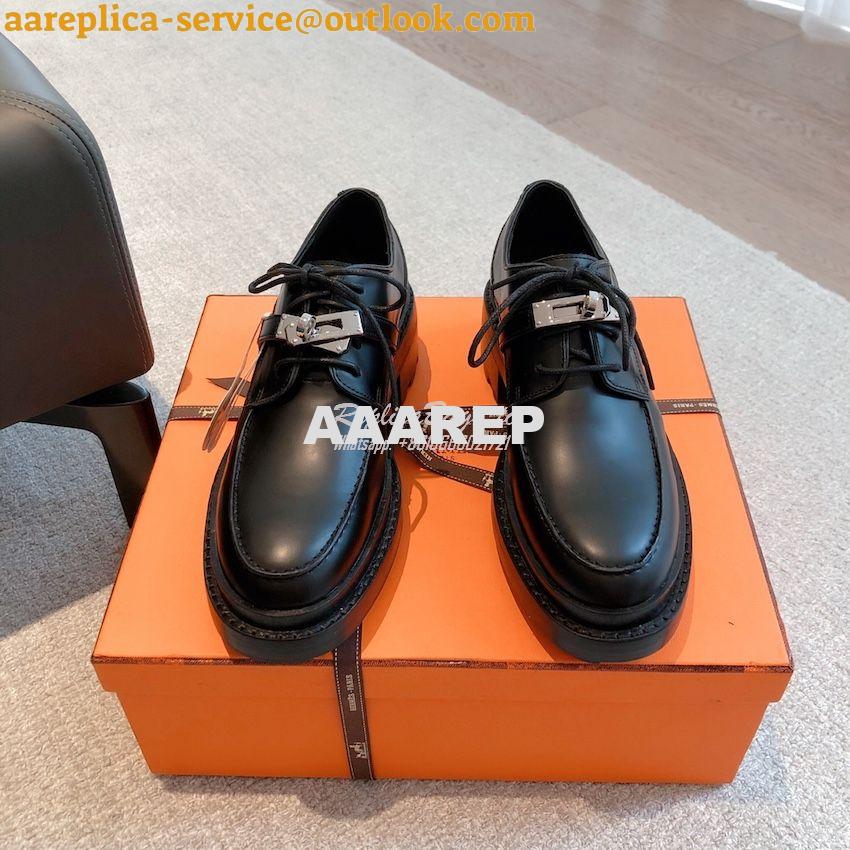 Replica Hermes First Oxford Shoes Glazed Calfskin H222071Z Black 5 Replica Hermes First Oxford Shoes Glazed Calfskin H222071Z Black 5