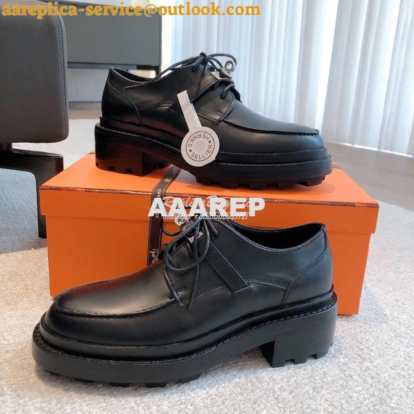 Replica Hermes First Oxford Shoes Glazed Calfskin H222071Z Black 6 Replica Hermes First Oxford Shoes Glazed Calfskin H222071Z Black 6