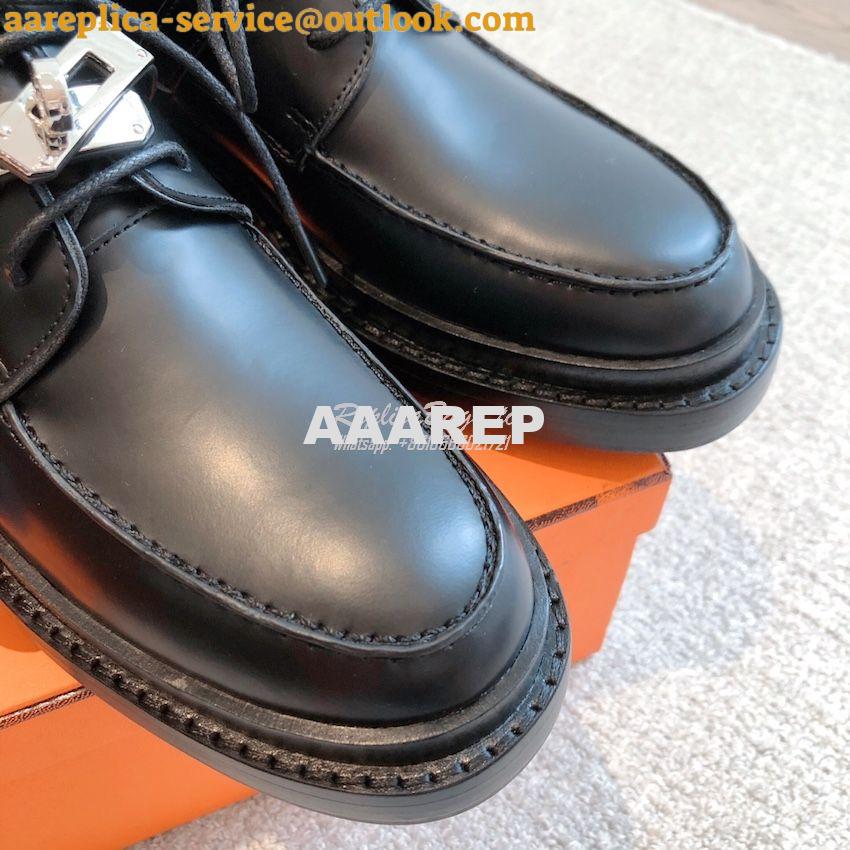 Replica Hermes First Oxford Shoes Glazed Calfskin H222071Z Black 7 Replica Hermes First Oxford Shoes Glazed Calfskin H222071Z Black 7