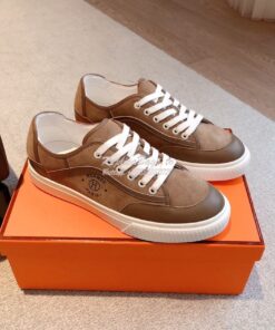 Replica Hermes Men Female Get Sneaker in Suede Goatskin and Calfskin B 2
