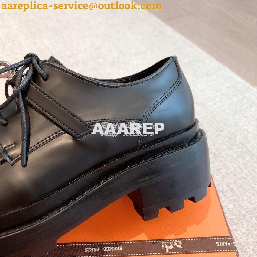 Replica Hermes First Oxford Shoes Glazed Calfskin H222071Z Black 9 Replica Hermes First Oxford Shoes Glazed Calfskin H222071Z Black 9