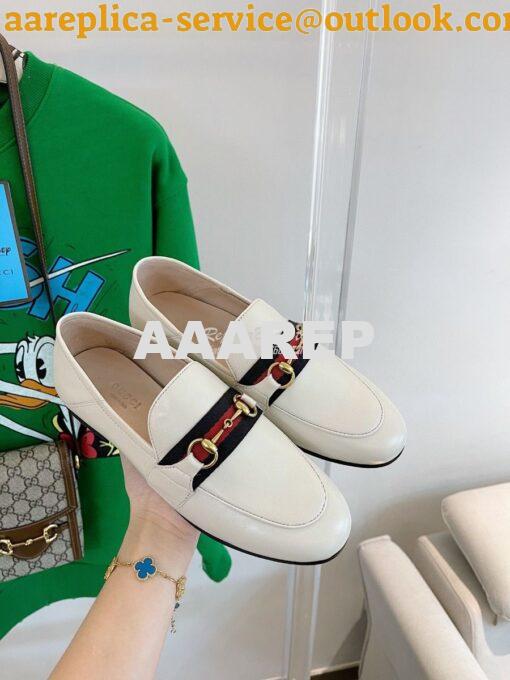 Replica Gucci Loafer Leather with Web 631619 White 4