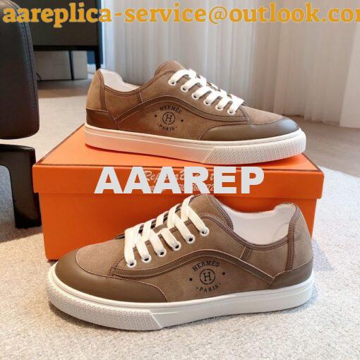 Replica Hermes Men Female Get Sneaker in Suede Goatskin and Calfskin B 8