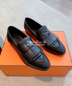 Replica Hermes Royal Loafer Goatskin With Fringe Tone-On-Tone Lacquere