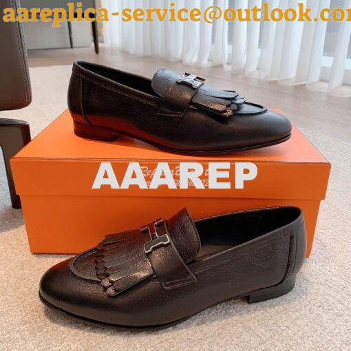 Replica Hermes Royal Loafer Goatskin With Fringe Tone-On-Tone Lacquere 7