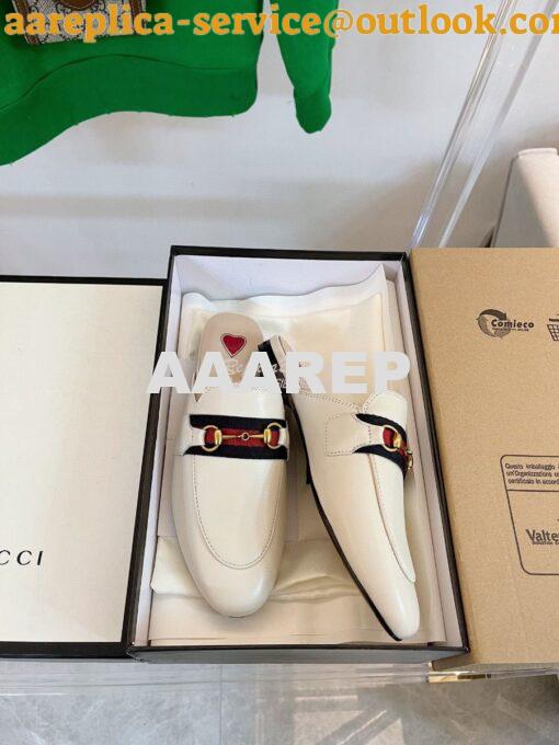 Replica Gucci Princetown Leather Slipper White with Web 629084 3
