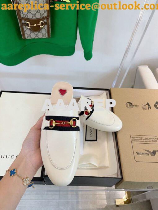 Replica Gucci Princetown Leather Slipper White with Web 629084 6