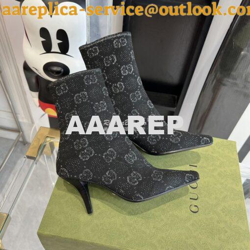 Replica Gucci GG Knit Ankle Boots 3" Heel 718378 BLack Luxe 4