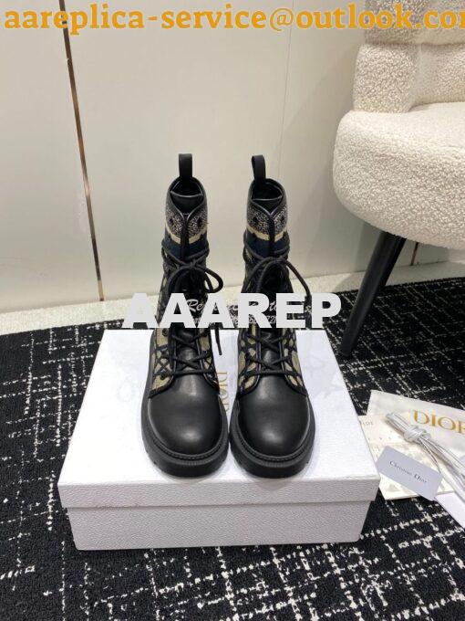Replica Dior D-Major Ankle Boot Black Calfskin with Khaki Cannage Twee 2