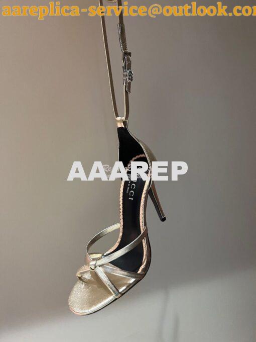 Replica Gucci Strappy Sandal With Double G 748868 metallic Leather 2