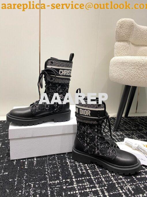 Replica Dior D-Major Ankle Boot Black Calfskin with Black and White Ca 5