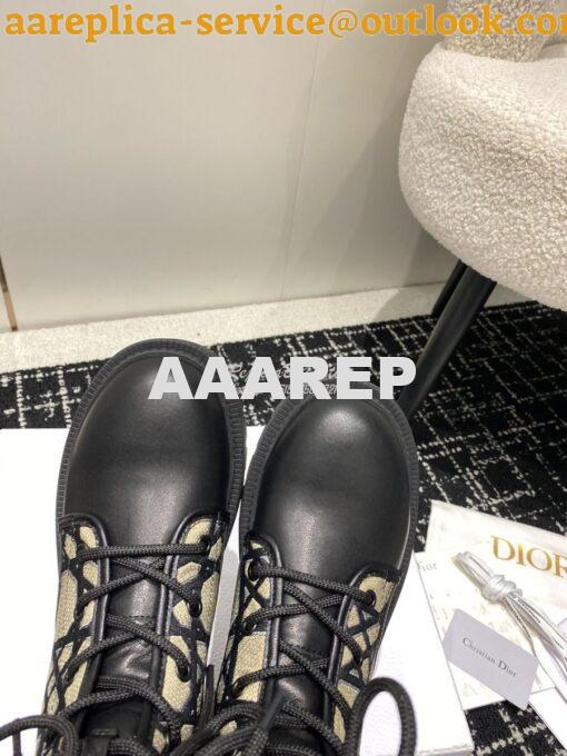 Replica Dior D-Major Ankle Boot Black Calfskin with Khaki Cannage Twee 4