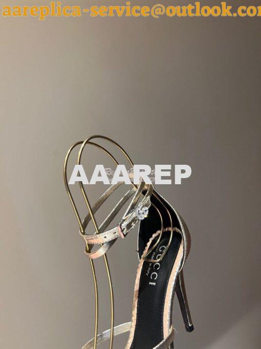 Replica Gucci Strappy Sandal With Double G 748868 metallic Leather 4