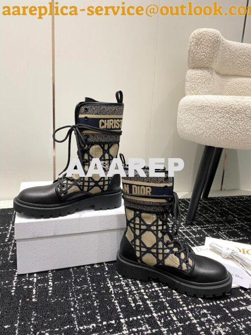 Replica Dior D-Major Ankle Boot Black Calfskin with Khaki Cannage Twee 5