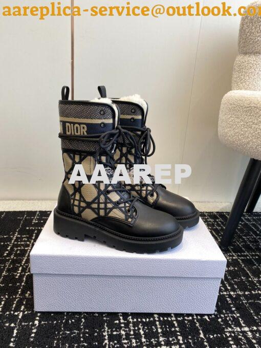 Replica Dior D-Major Ankle Boot Black Calfskin with Khaki Cannage Twee
