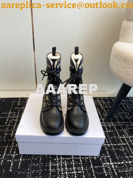 Replica Dior D-Major Ankle Boot Black Calfskin with Khaki Cannage Twee 2