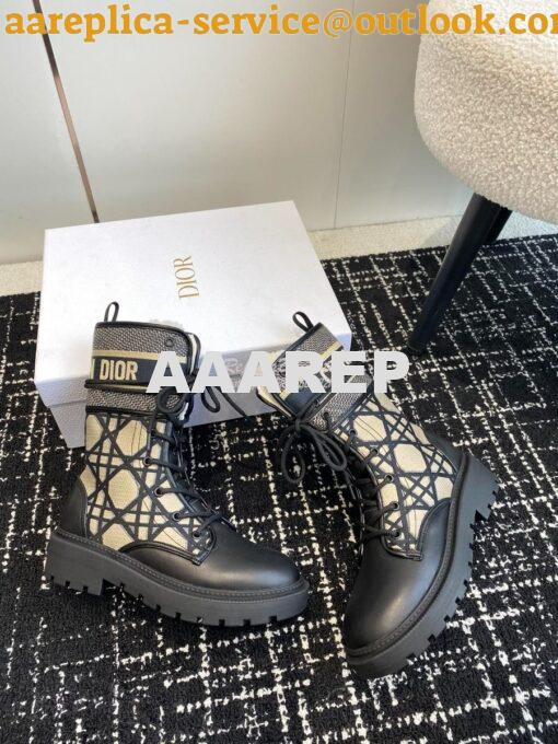 Replica Dior D-Major Ankle Boot Black Calfskin with Khaki Cannage Twee 3