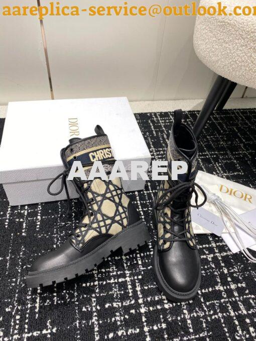 Replica Dior D-Major Ankle Boot Black Calfskin with Khaki Cannage Twee 7