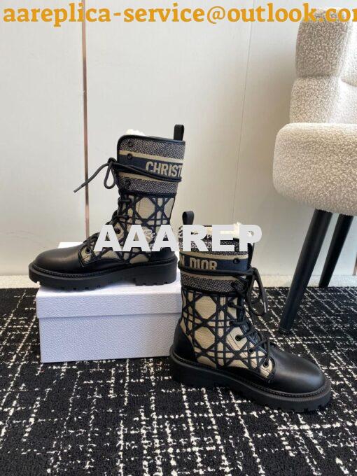 Replica Dior D-Major Ankle Boot Black Calfskin with Khaki Cannage Twee 4