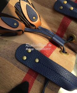 Replica Burberry Canvas Check and Leather Bucket Bag Blue 2