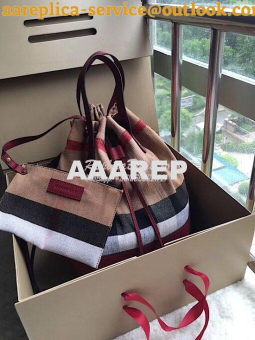 Replica Burberry Medium Canvas Check and Leather Bucket Bag in wine re