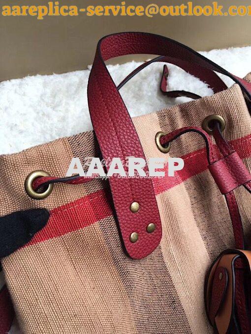 Replica Burberry Medium Canvas Check and Leather Bucket Bag in wine re 4