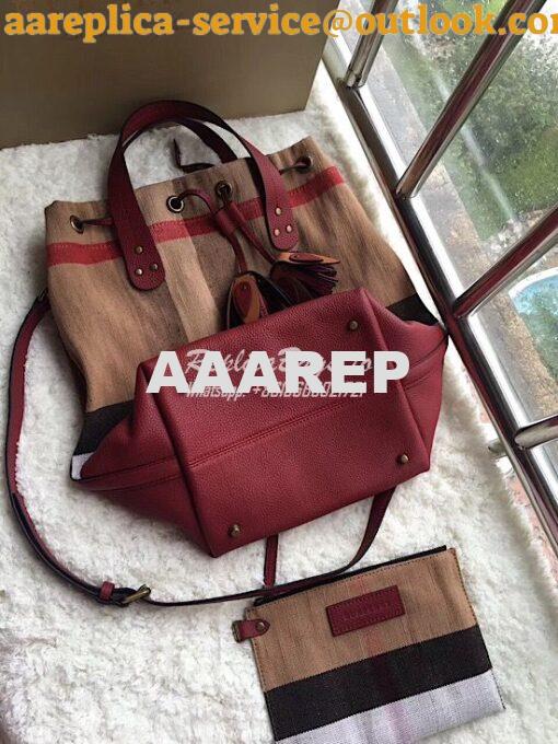 Replica Burberry Medium Canvas Check and Leather Bucket Bag in wine re 6