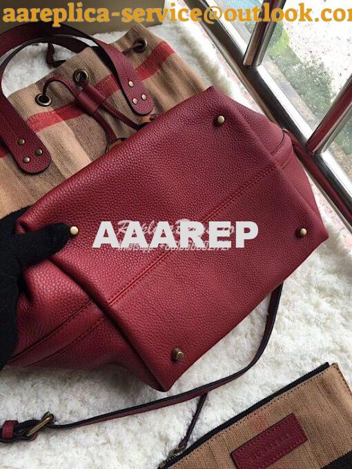 Replica Burberry Medium Canvas Check and Leather Bucket Bag in wine re 7