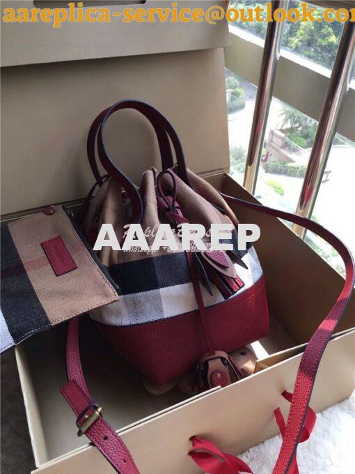 Replica Burberry Medium Canvas Check and Leather Bucket Bag in wine re 9