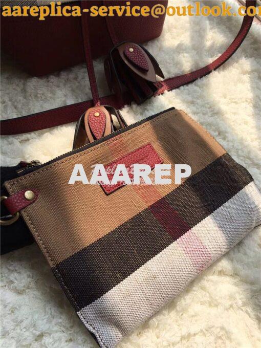 Replica Burberry Medium Canvas Check and Leather Bucket Bag in wine re 13