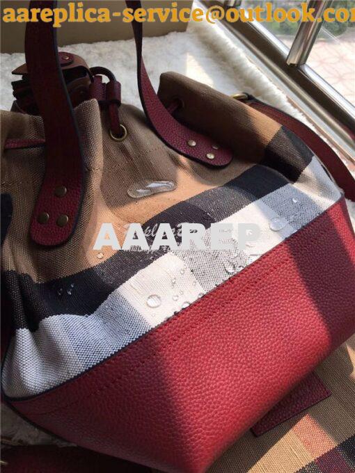 Replica Burberry Medium Canvas Check and Leather Bucket Bag in wine re 15