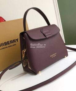 Replica Burberry Grainy Leather and House Check Tote Bag Mahogany Red 2